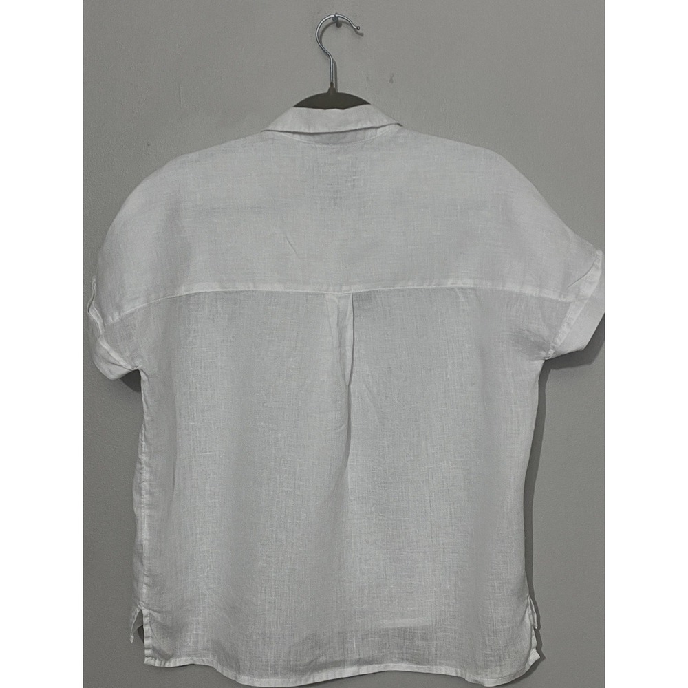 Womens 100% Linen Button Up Shirt Small White Boxy Minimalist Coastal Resort - Picture 3 of 8